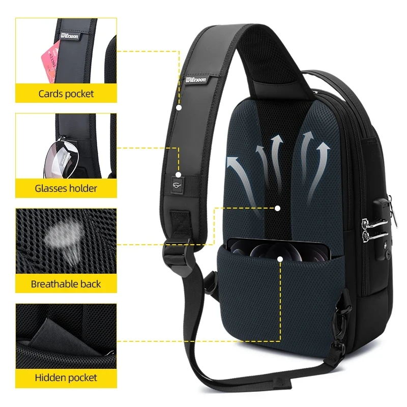 WIERSOON Flex Chest Bag New Anti-thief Men Crossbody Bag Waterproof Shoulder Bags USB Charging Short Trip For Male Travel Pack