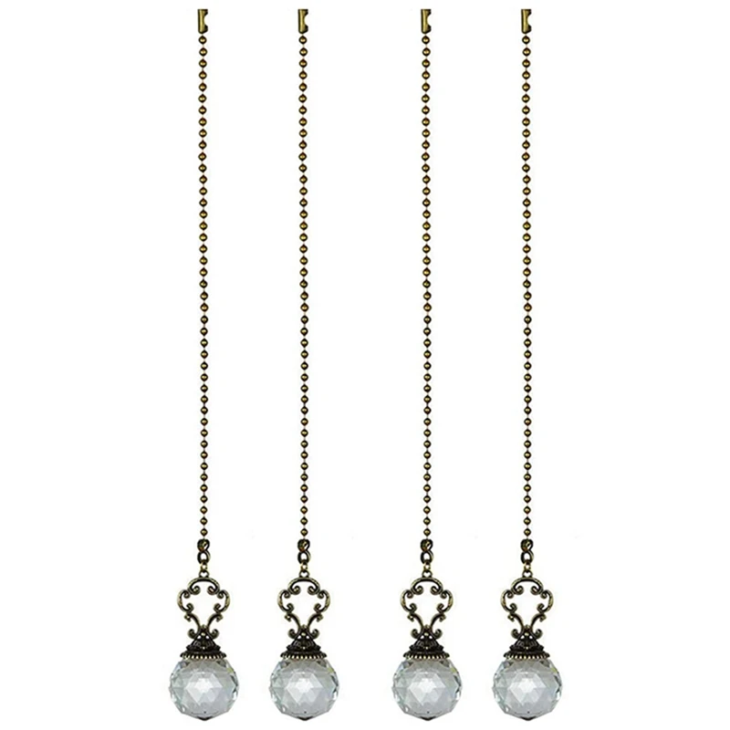 

Set Of 4 Vintage-Style Clear Fan Pull Ceiling Fan Chain Pulls Crystal Prism Ball