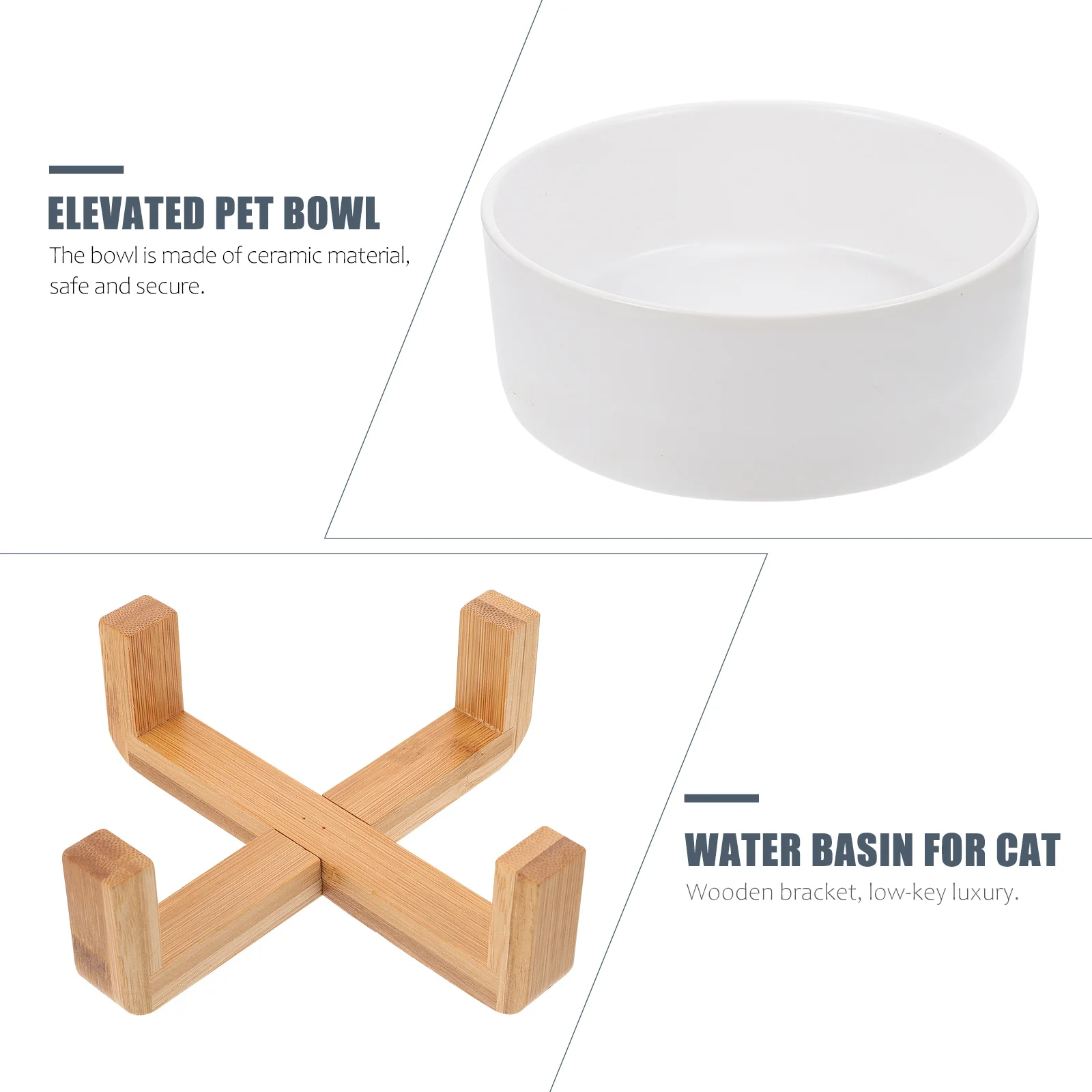 

1Set Ceramic Cat Bowl Elevated Pet Feeder Wooden Stand Raised Food Water Basin Prevent Tip Over Reduce Neck Strain Pet Supply