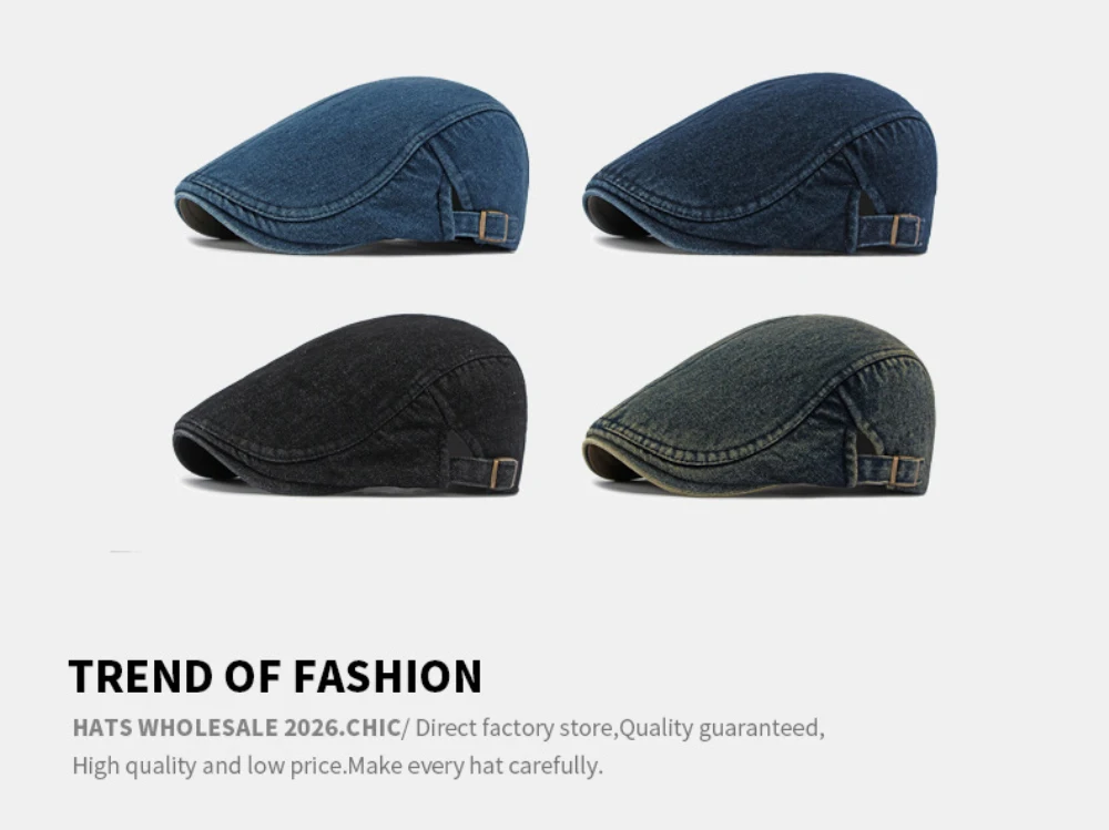 HT5155 Herren- und Damen-Baskenmütze, Künstler-Malermütze, Denim-Ivy-Flatcap für Damen und Herren, 2026 Neue Herbst-Winter-Fleece-gefütterte Denim-Baskenmütze – Detail 2