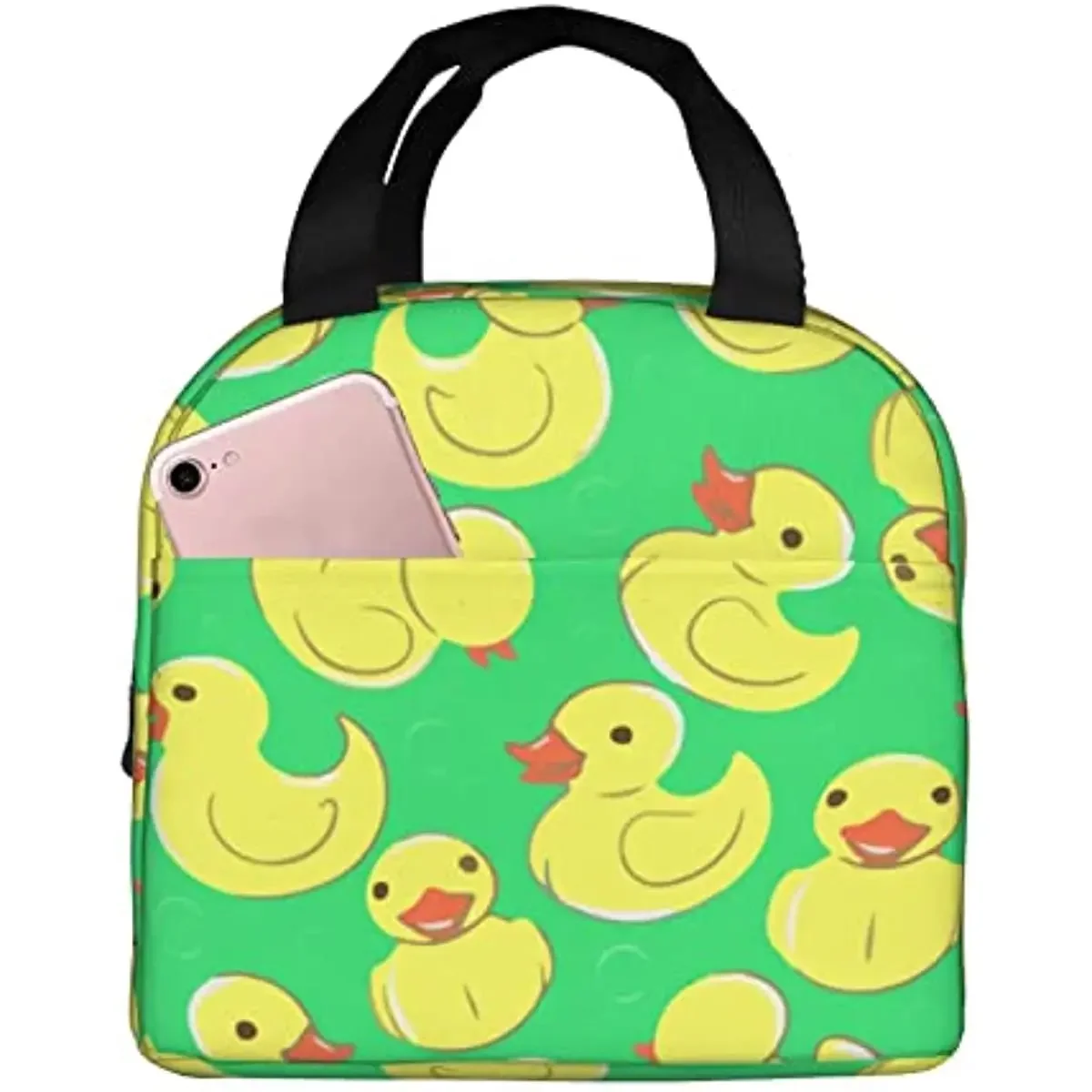 Reusable Lunch Tote Bag Cute Rubber Duck Swimming Insulated Lunch Bag Durable Cooler Lunch Box