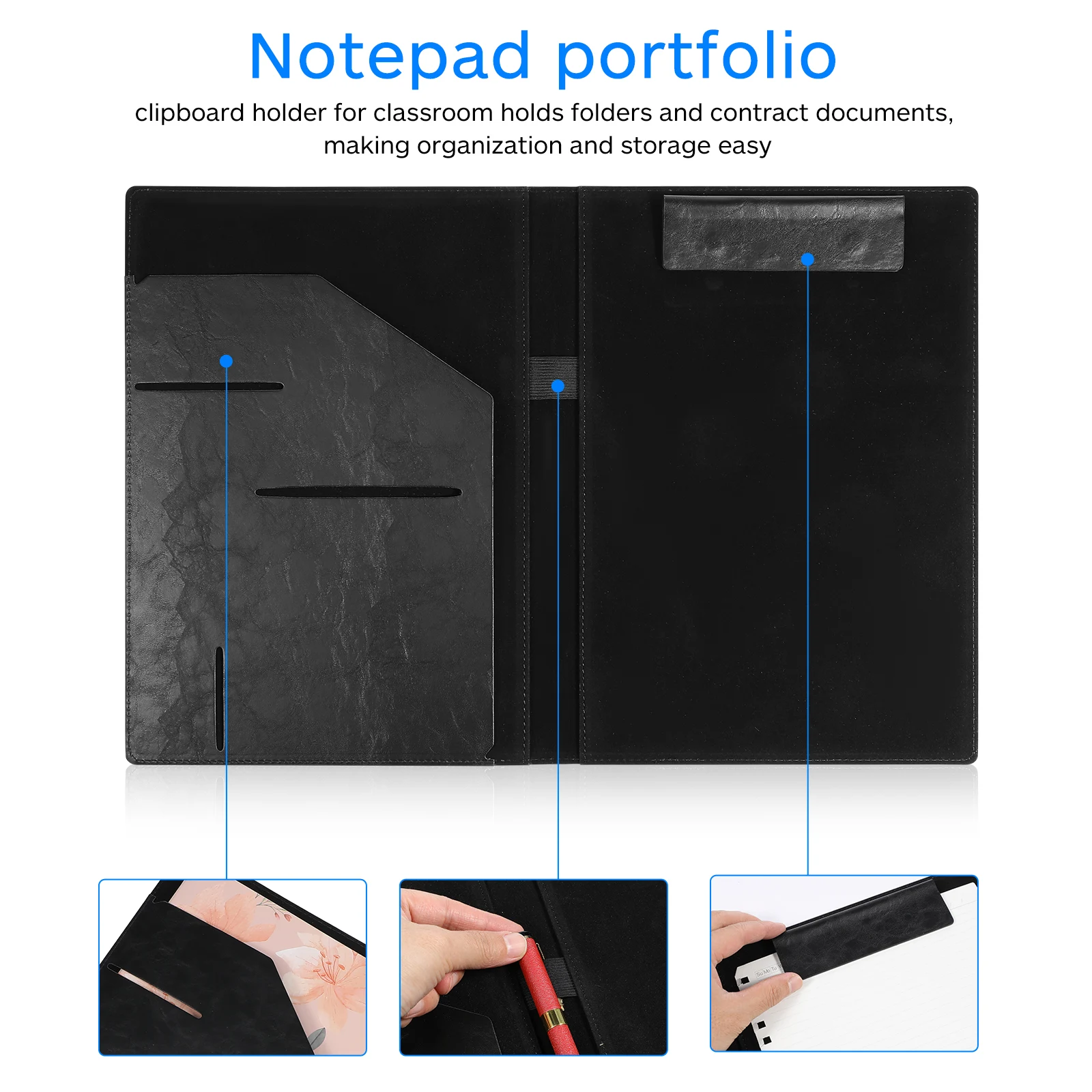 A4 File Folders Clipboard Large Capacity Business Notebook Organizer Strong PU Material Portable Lightweight Folder Splint