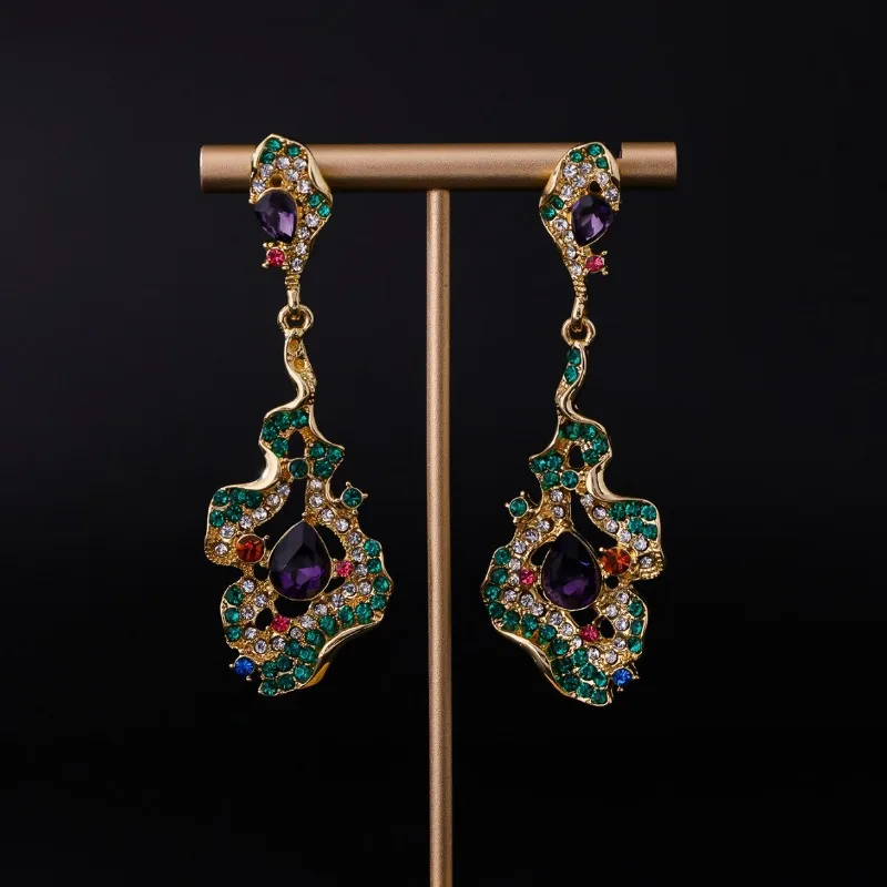 

Винтажные серьги в стиле ретро, средневековый шик, универсальные, с премиальными стразами, роскошные эффектные серьги