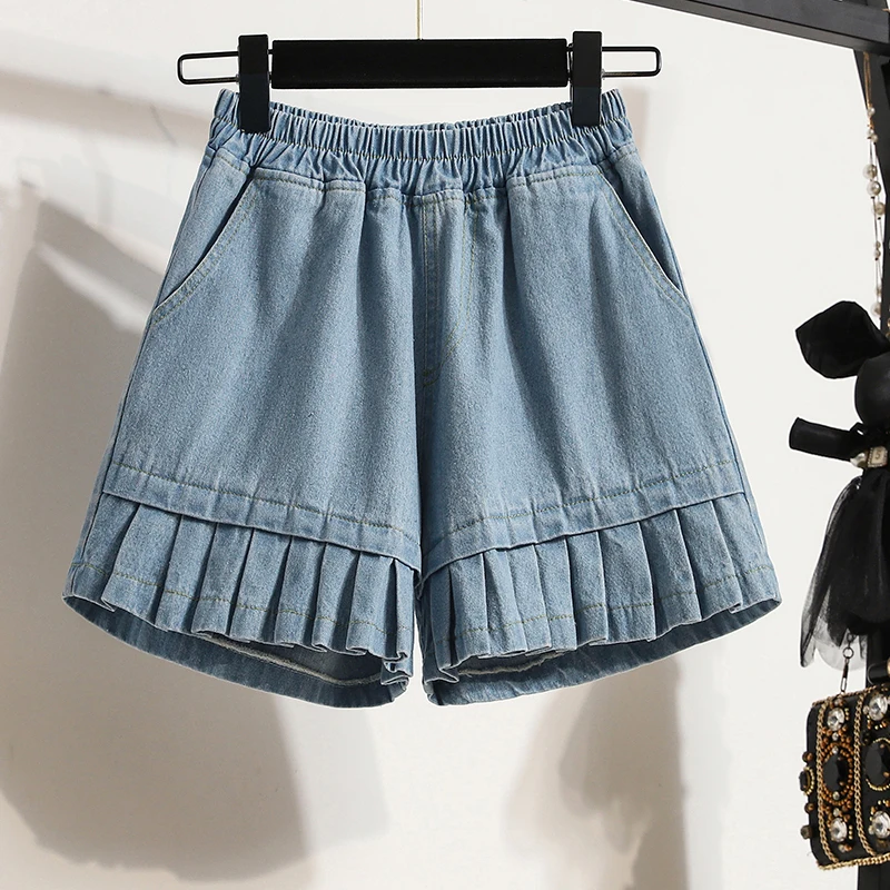 プラスサイズの女性のカジュアルなルーズストレートレッグジーンズ、ハイウエストワイドレッグ五分丈パンツ、夏の新作、多用途なパンツ