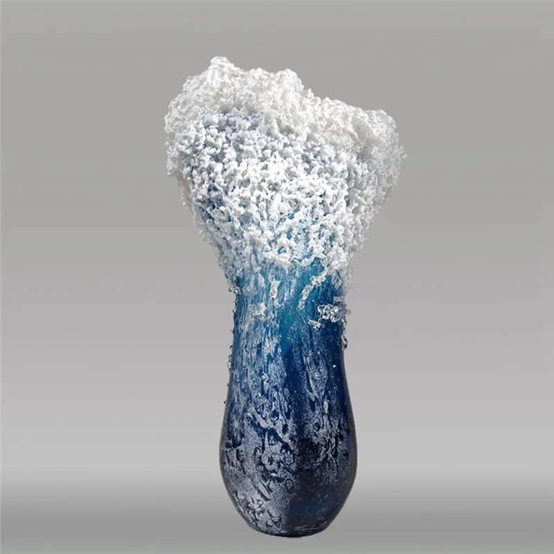 AB47-Sea Wave Vase, Wavy Vase Resin Blue Wavy Vase For Office Living Room Decorations Coffee Shop Decor 30Cm