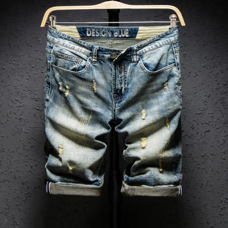 

JXN823 Korean version of the retro do old new denim shorts men straight Slim five trend in the trousers