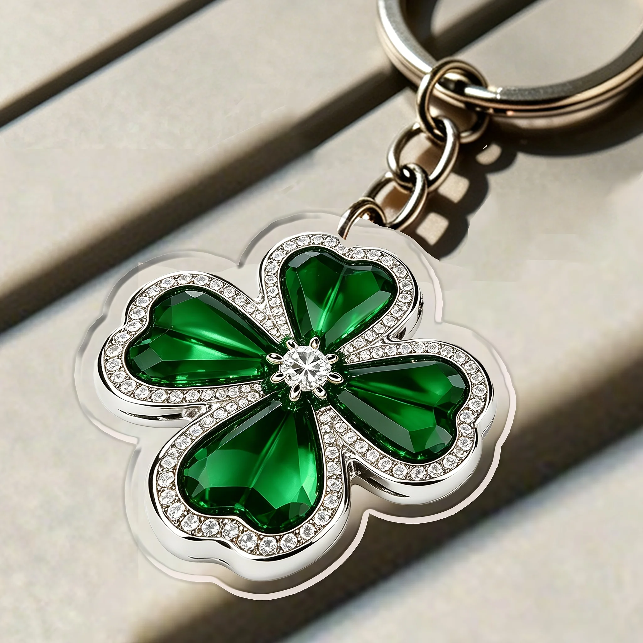 7/3 Piece Set of 2D Flat Dark Green Lucky Clover Acrylic Keychains, Decorative Pendants, Car Backpack Ornaments, Suitable for Various Occasions, Halloween, Christmas Gifts