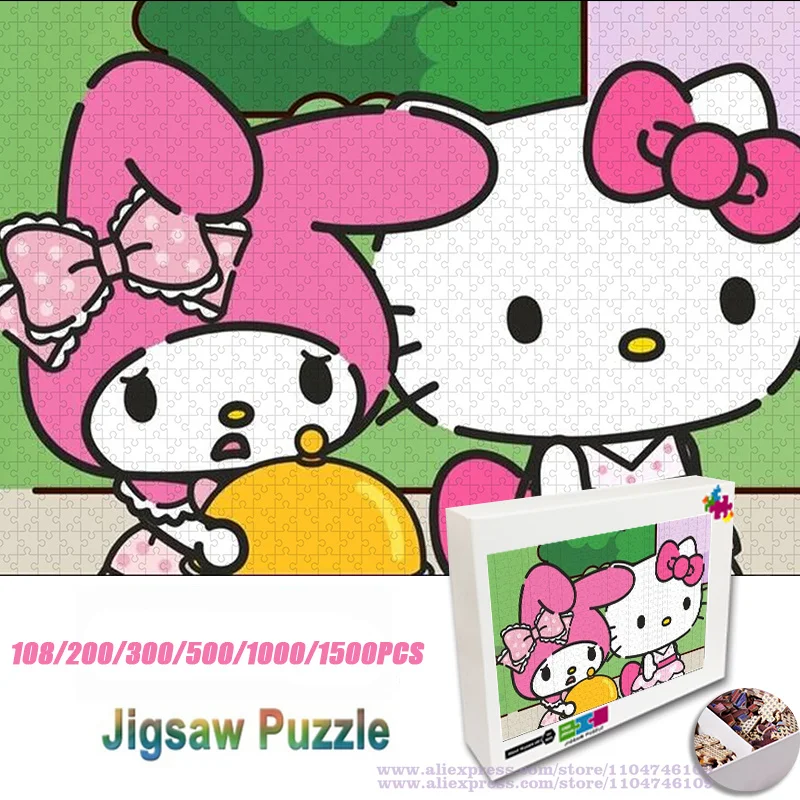 

My Melody & Hello Kitty Puzzle Jigsaw Sario Cartoon Puzzle 108/200/300/500/1000/1500Pcs Intelligence Puzzles Gift with Box