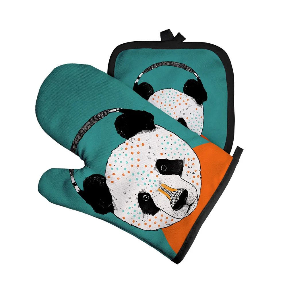 

2pcs/lot Cute Cartoon Panda Print Microwave Glove Polyester Oven Mitts Cooking Baking Gloves Potholders Pad Kitchen Accessories