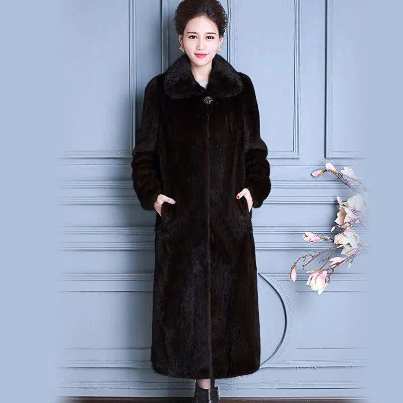 

Winter Women Faux Fur Coat High End Luxury Thick Outwear Middle Aged Mother Large Size Mink Velvet Overcoat Female Long Jacket