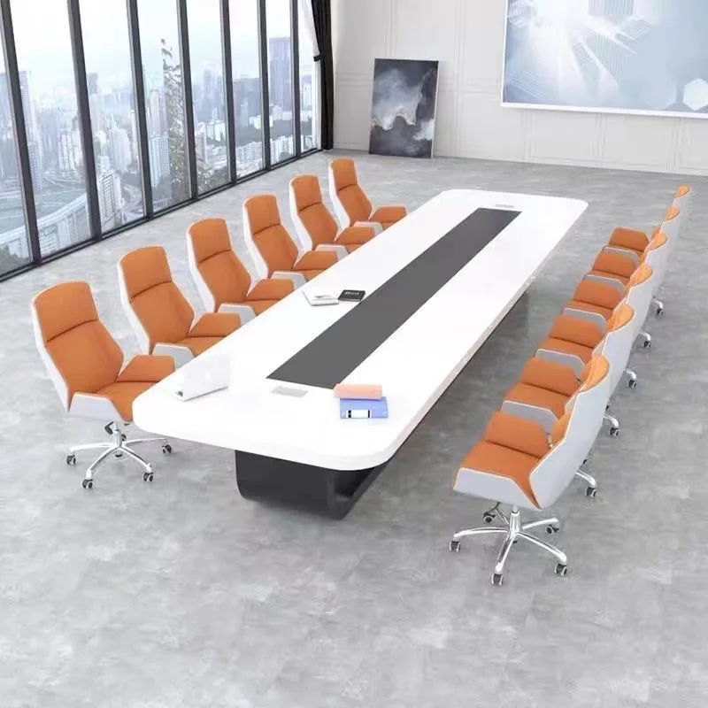* Modern minimalist white painted conference table, desk, expandable negotiation and training table and chair combination