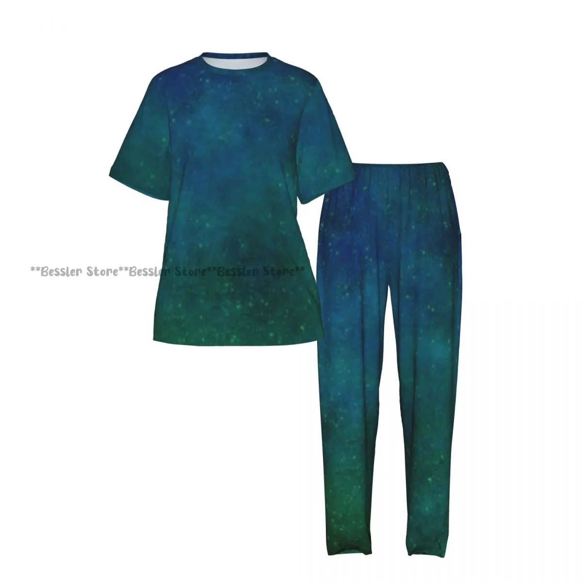Women Pajama Sets Lounge Sleepwear Abstract Galaxy With Stars Nebula Short Sleeve Nightwear