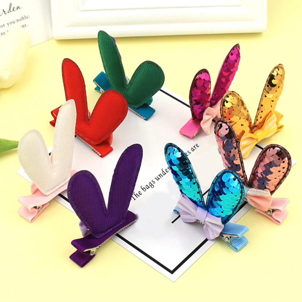 

8 pcs Bunny Ear Bow Fish Scale Sequins Hair Clips For Women Festive Party Accessories Barrettes Hair Clip Women