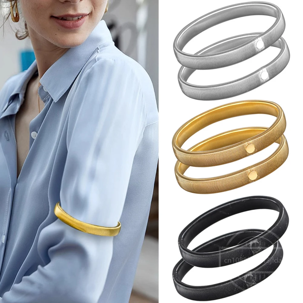 2pcs/pair Anti-Slip Elastic Shirt Sleeve Holders Metal Armbands Band Stretch Garters for Women Men