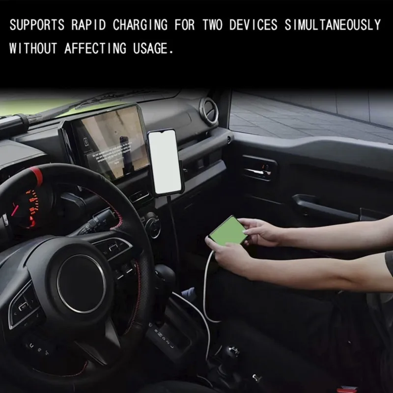 A33K-Dual USB Shunt Hub Car Power For Jimny JB64 JB74W 2019-2025 Type C Splitter With Cigarette Light To Adapter