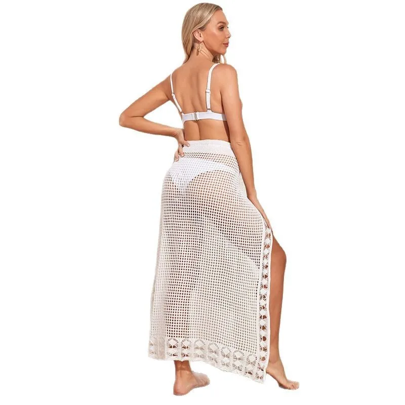 Nova perspectiva sexy feminina oca de malha com férias de praia divididas e saia de meio corpo