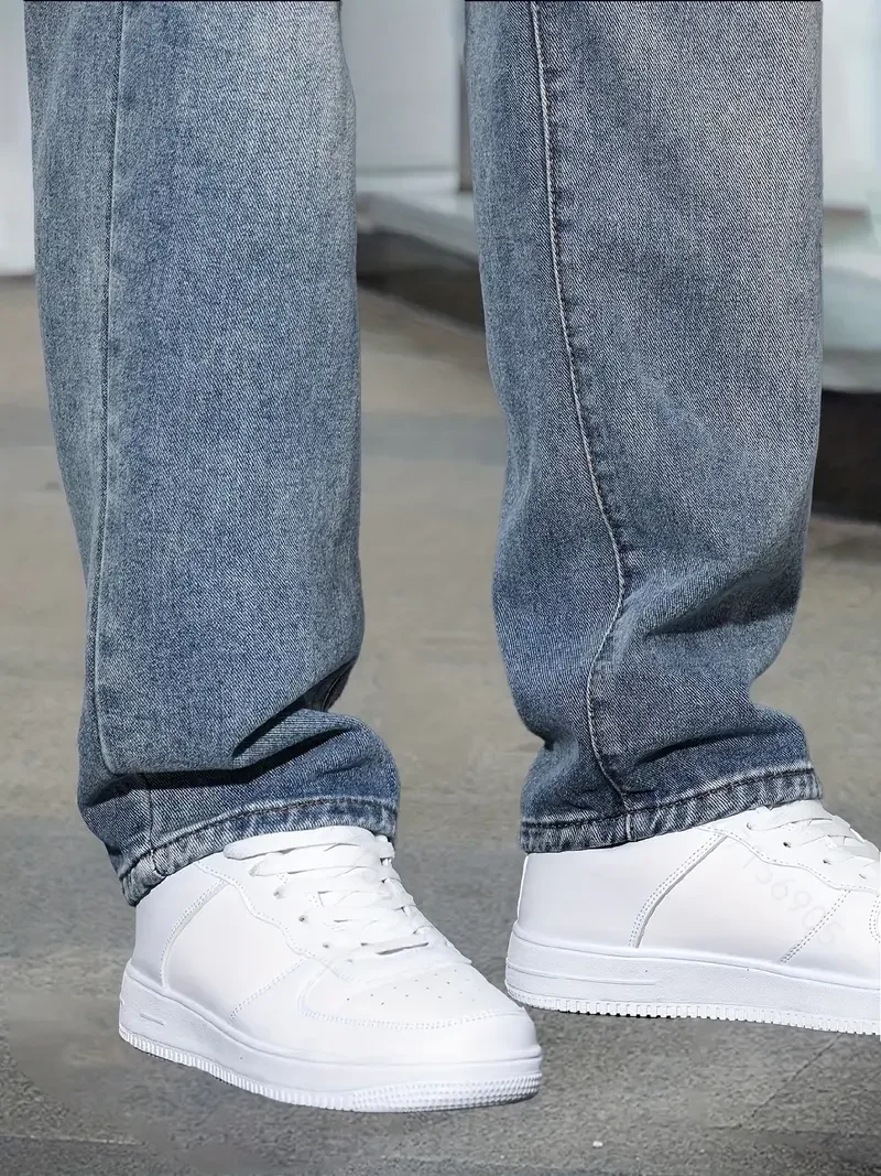 Losvallende jeans voor heren, oversized denimbroek met rechte pijpen, comfortabele wijde broek voor hiphop-streetstyle