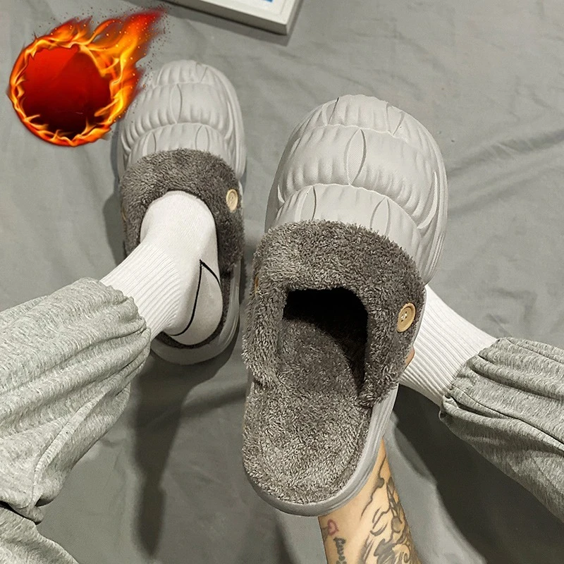 Men's padded slippers home outdoor warm thick cotton shoes winter cave shoes garden shoes leisure outdoor home