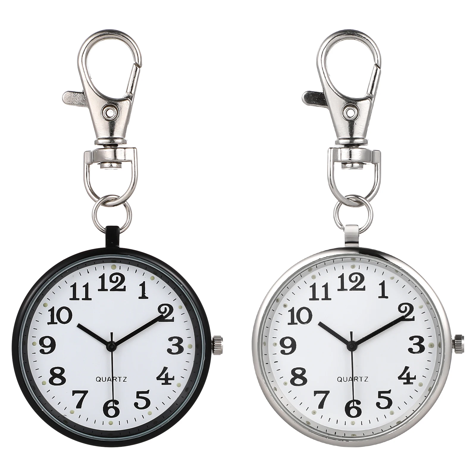 

2Pcs Pocket Watch Keychain White Steel Quartz Large Dial Nurse Fob Watch Women Keyring Hanging Gift
