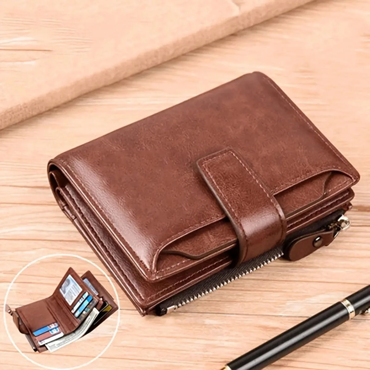 Fashion Men\'s Coin Purse Wallet RFID Blocking Man PU Leather Wallet Zipper Business Card Holder Money Bag Wallet For Male