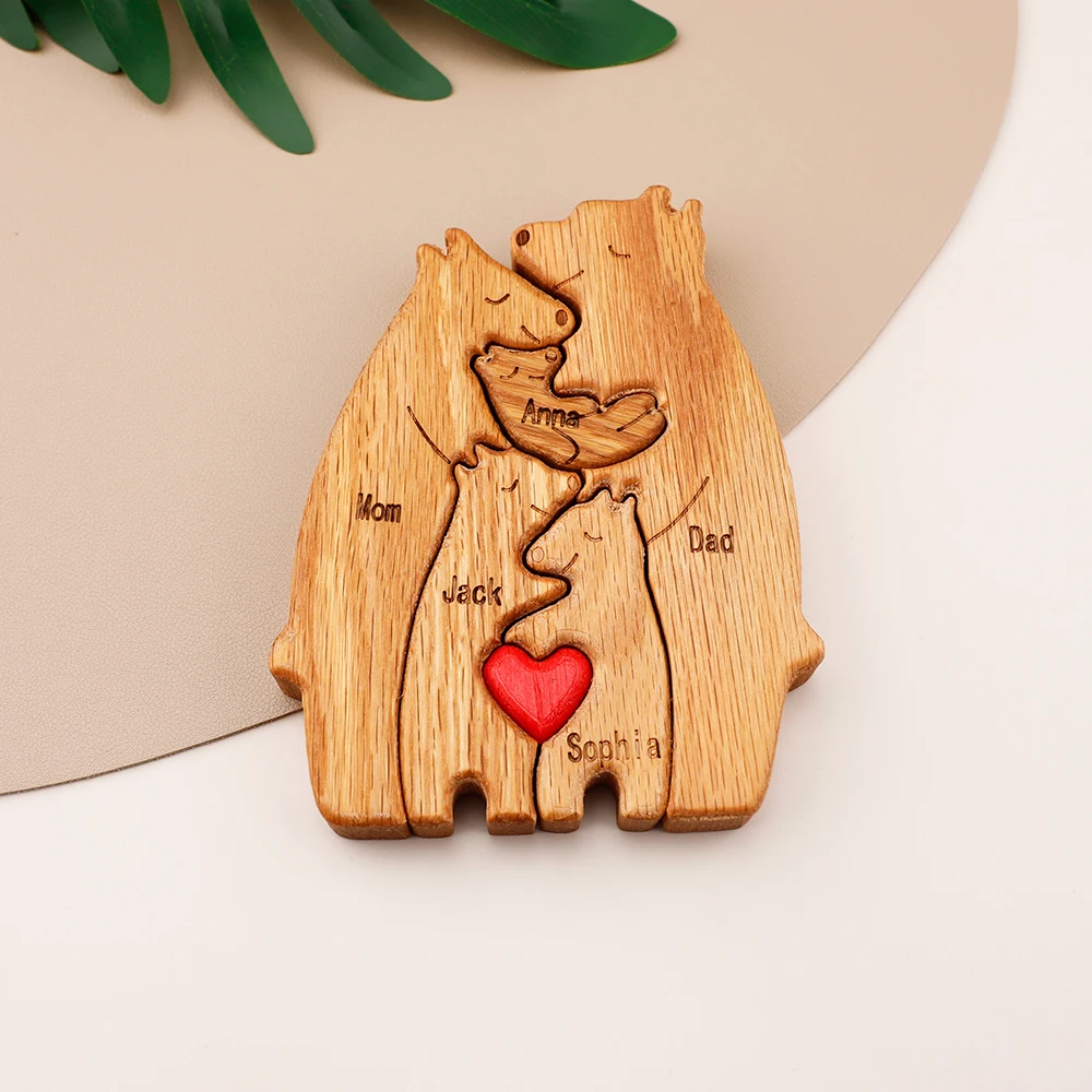 Personalized Family Names Wooden Bear Craft Gift for Mother\'s Day Home Decoration