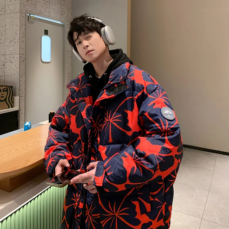 

Мужская зимняя утепленная куртка свободного кроя без капюшона с воротником-стойкой, рабочая одежда, модная трендовая верхняя одежда из полиэфирного волокна