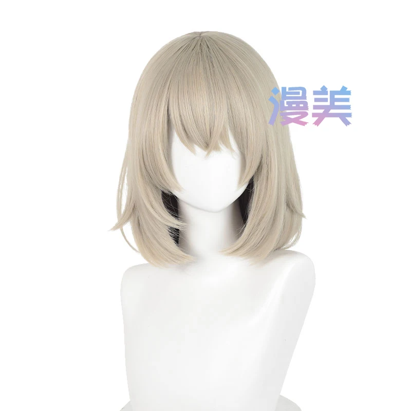 Falin Touden Anime Cosplay Peruca para homens e mulheres, cabelo curto dourado cinza, resistente ao calor, cabelo sintético, suporte para brincadeiras de Halloween, 35cm