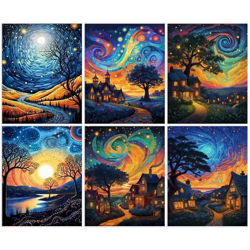 

GATYZTORY Dream Scenery Painting By Numbers For Adult Kit Abstract Starry Sky DIY Acrylic Paint Canva Artwork Home Decoration