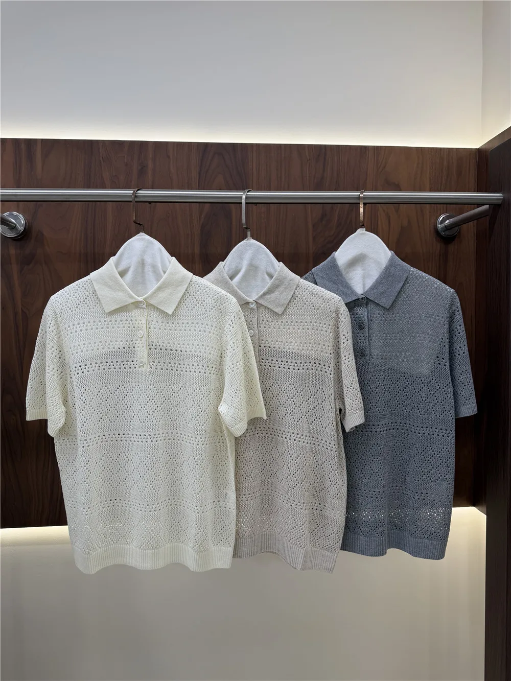 Cotton-Linen Openwork Polo Shirt Women's New Summer Short-Sleeve Top