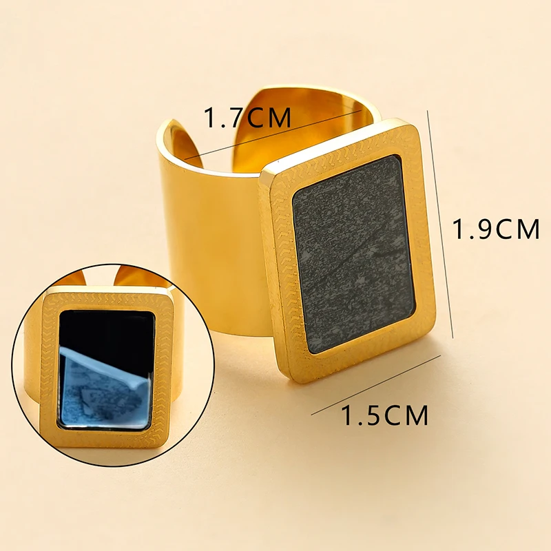 Classics Wide Square Light Luxury Stainless Steel Rings for Women Vintage Temperament Top Quality Fashion Jewelry Gift