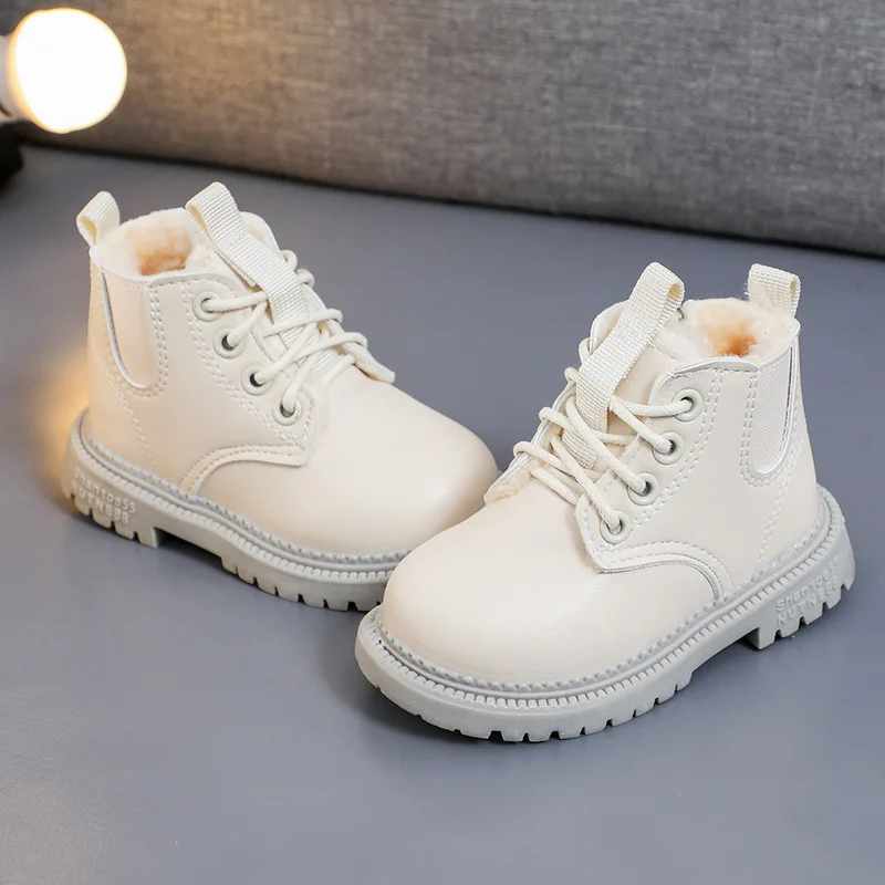 Child Snow Boot2025Winter New British Style Girls Plush Boots Girl FashionBoot Simple Girl Anti Slip Versatile Autumn ShortBoots
