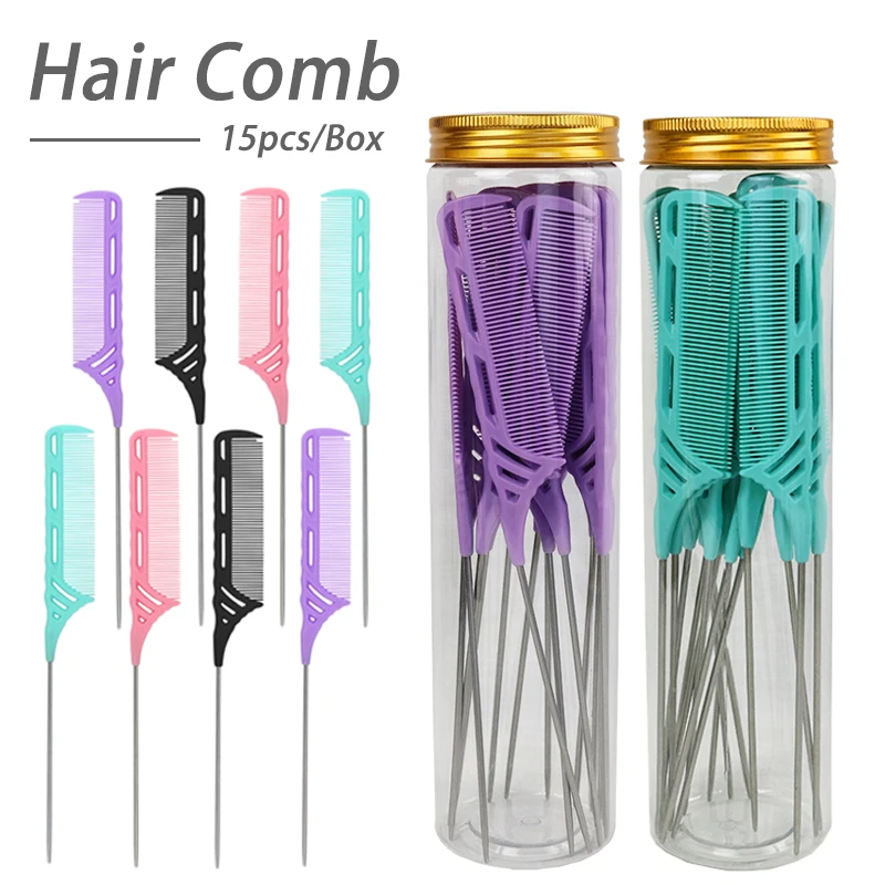 15pcs/can Professional Candy Color Hair Styling Pointy Rat Tail Comb for Wig/Braid/Hair Dye and Highlights Hair Tool