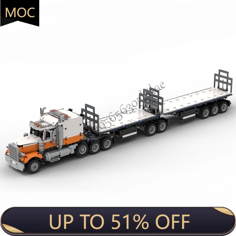 

2589 Parts MOC City Engineering Extended Version Highway Trailer Model Technology Building Blocks Creative Children Toys Gifts