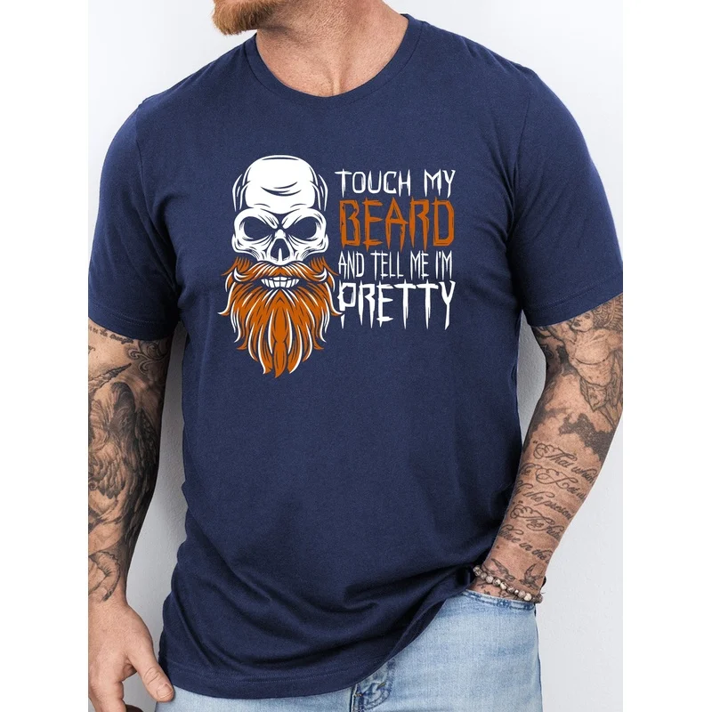 Men's High-quality T-shirt, Fun 'Touch Beard Printed T-shirt, Men's Short Sleeve T-shirt, Regular Casual Daily Men's Top, Men's
