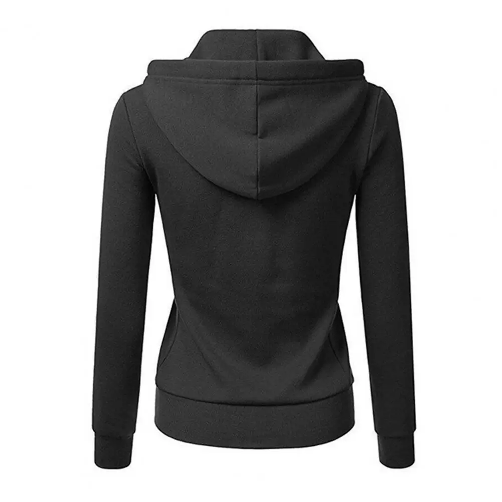 Slim Fit Hoodie Stylish Drawstring Hooded Women's Jacket with Zip-up Closure Long Sleeves Pockets for Fall Winter Fitness