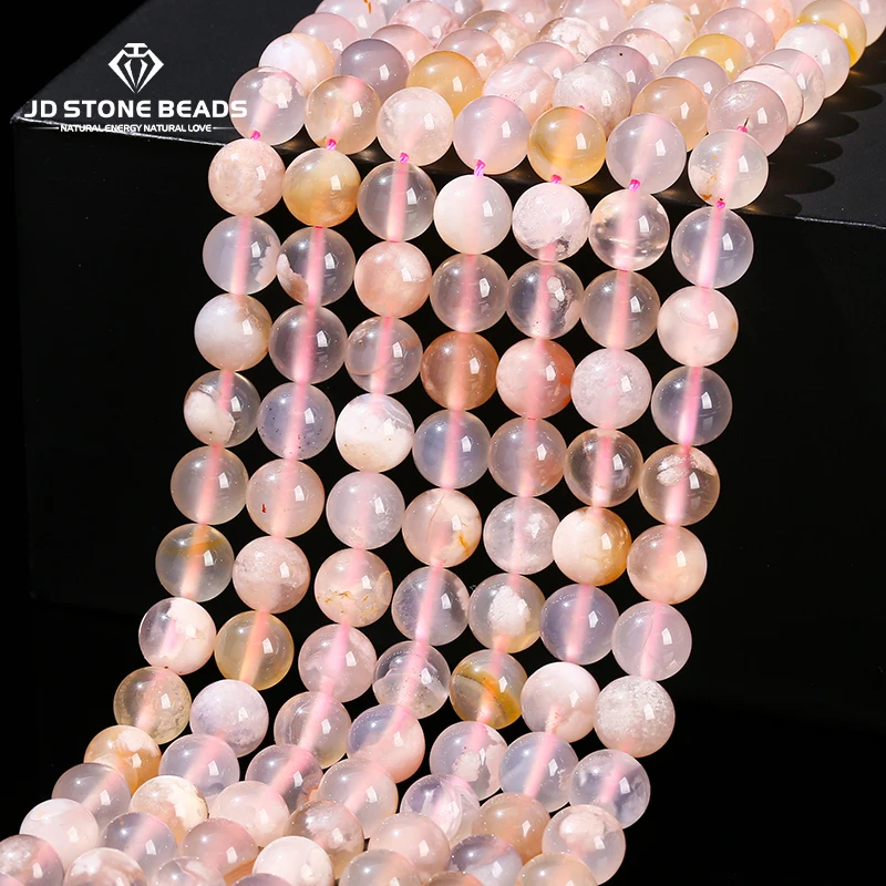 

5A Quality Natural Stone Cherry Blossom Agate Beads Round Loose Spacer Sakura Bead For Jewelry Making Diy Necklace Bracelet