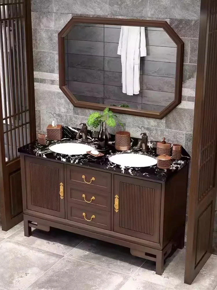 New Chinese oak bathroom cabinet combination floor-to-ceiling face wash basin cabinet toilet washstand