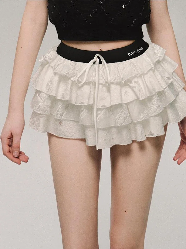 Deeptown Cuquette Y2k Ruffles Kawaii Cute Cake White Mini Skirt Hotsweet Mall Gorh Gothic E-girls Emo Skirts 2024 Spring Summer