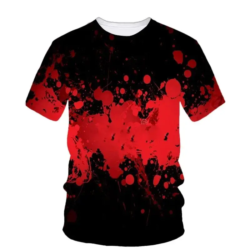 Camiseta con estampado creativo de sangre de Horror de Halloween, moda informal, 3d, personalidad, talla grande, cuello redondo, manga corta, Verano