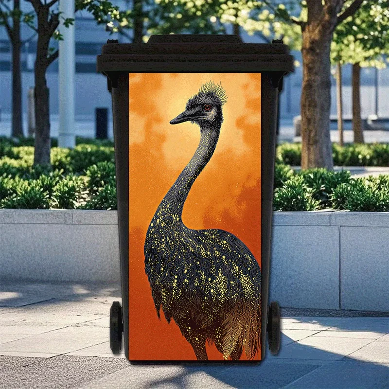 1 Ostrich Pattern Trash Can Sticker - Creative Home Decor - 2D Flat Design