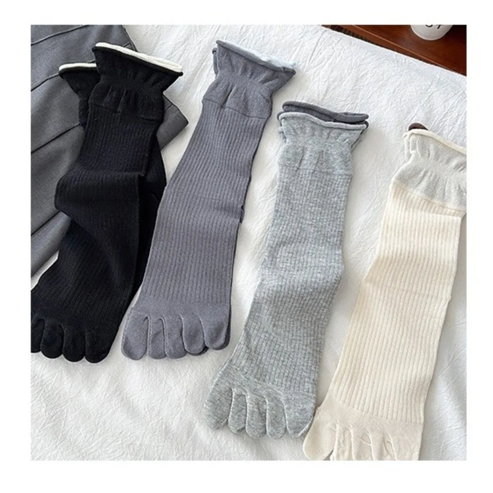 New Solid Color Five Finger Socks Mid Tube Double-layer Two-toed Socks Breathable Soft Split Toe Socks For Women