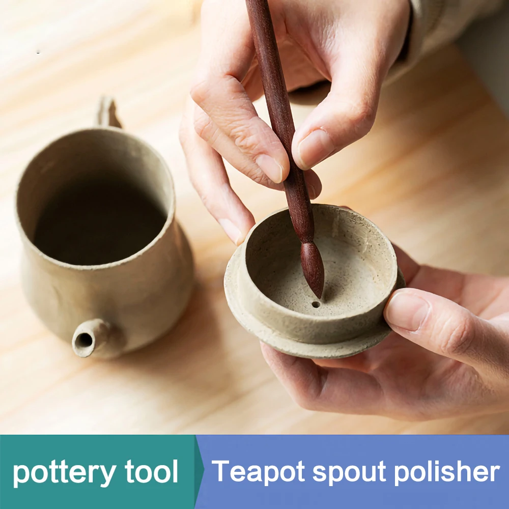 Pottery tools spout modifier purple sand pot teapot spout polished wooden spout stick clay engraving tool