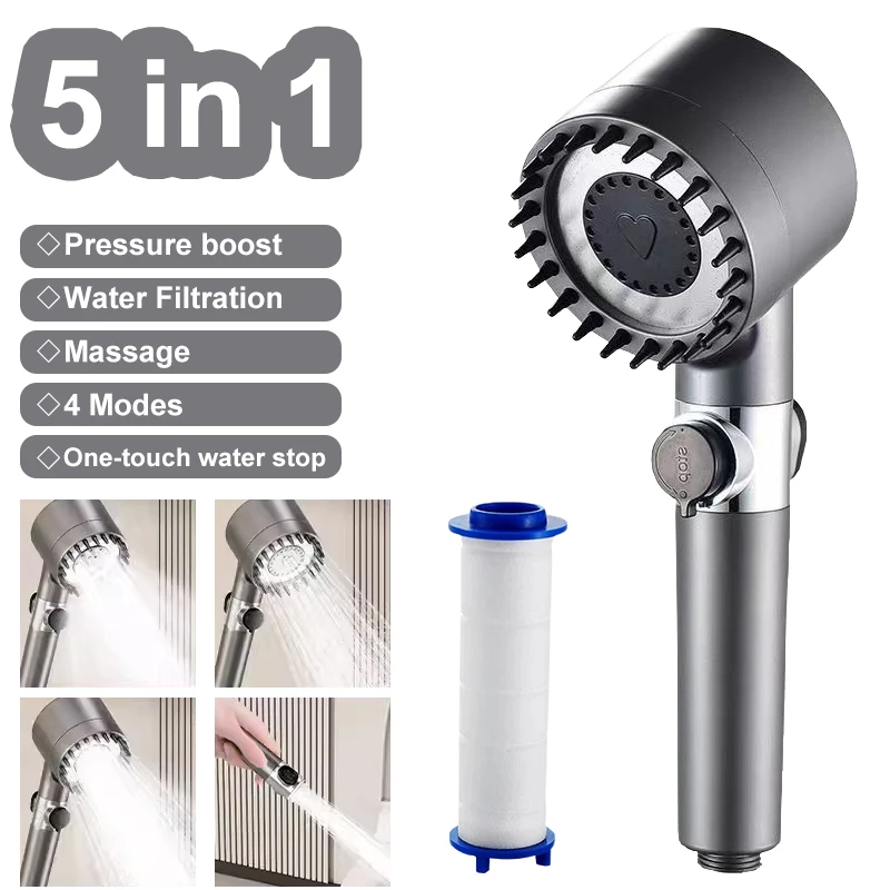 

5in1 Shower filter four modes bathroom accessories head massage showerhead replete for shower heads knobs showers parts fixture