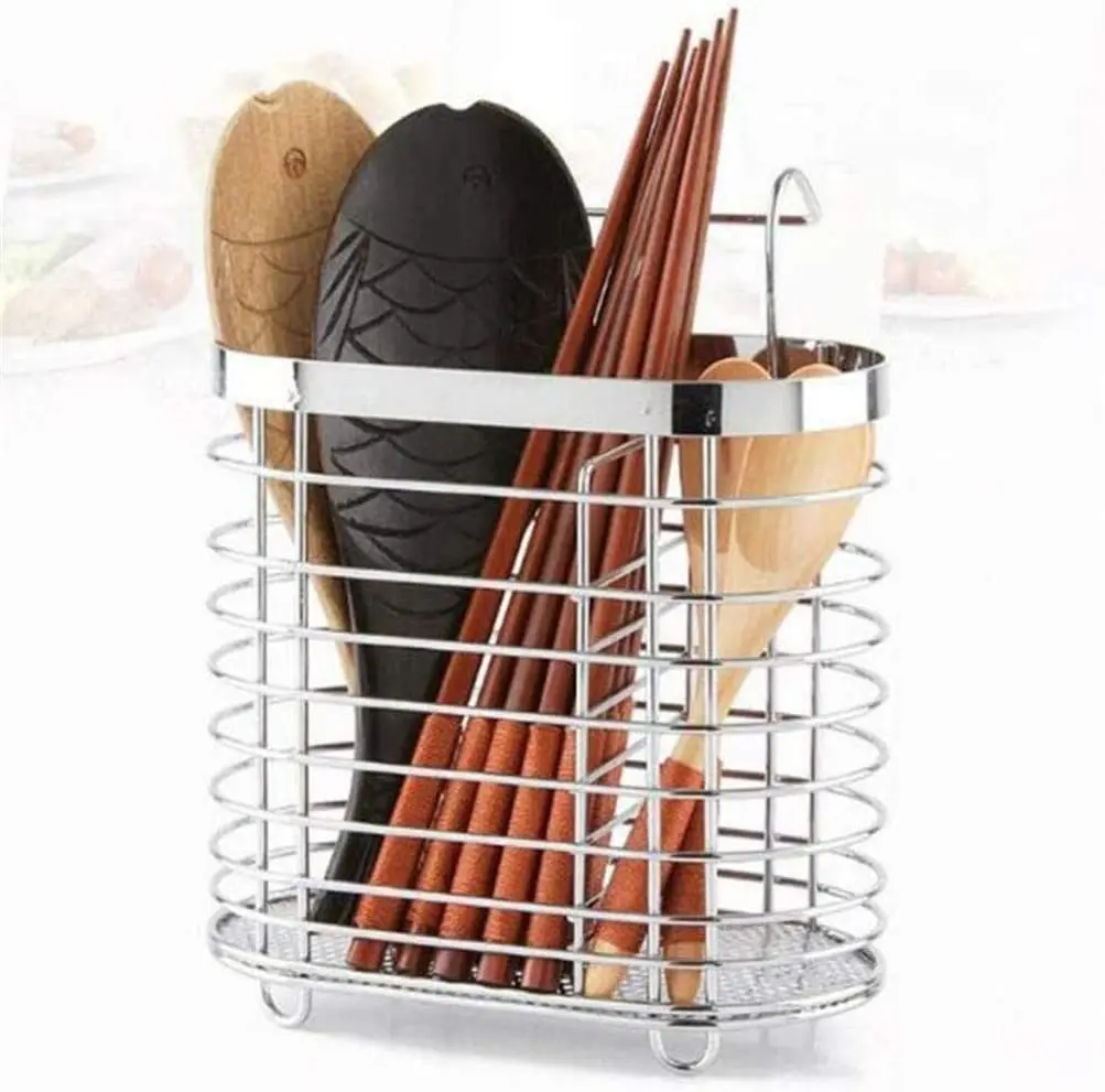 Stainless Steel Double Deck Dish Rack Drainer Drying Tray Cutlery Utensil Holder (Rectangle)