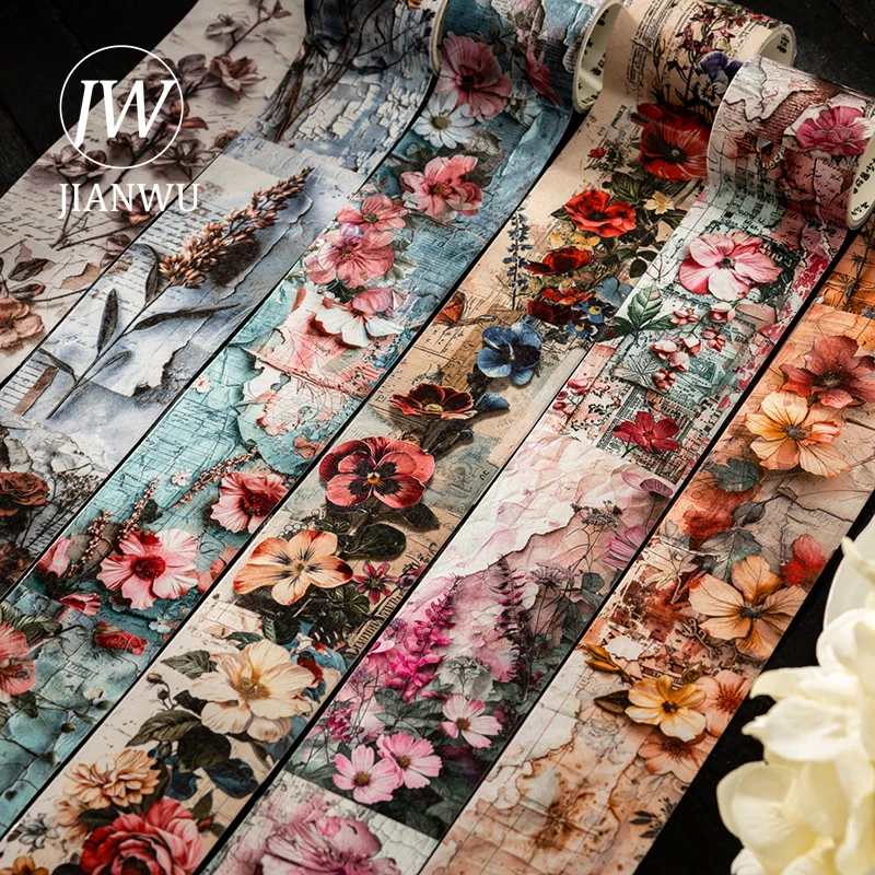 

JIANWU 45mm*200cm Flower Collage Series Vintage Floral Landscape Material Collage Washi Tape Creative DIY Journal Stationery
