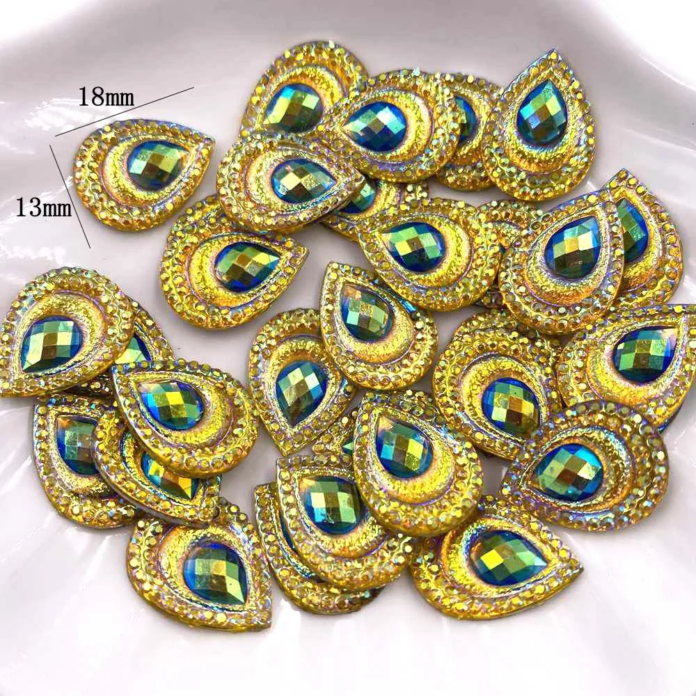 100pcs Resin Colorful AB Black Yellow Drop Peacock eye Flatback Rhinestone Applique Wedding DIY Scrapbook Ornament  SC520