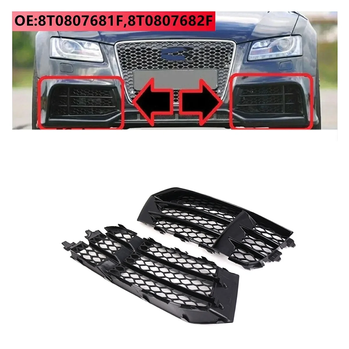 8T0807681F 8T0807682F Fog Light Cover for Audi A5 RS5 B8.5 2008-2016 Foglamp Honeycomb Grill