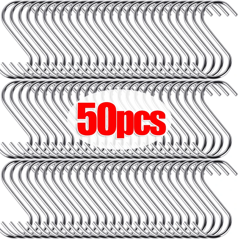 

1-50PCS S-Shape Hooks Stainless Steel Multifunction Clothes Towels Hanging Racks Kitchen Bedroom Hanger Hooks Organizer Holders