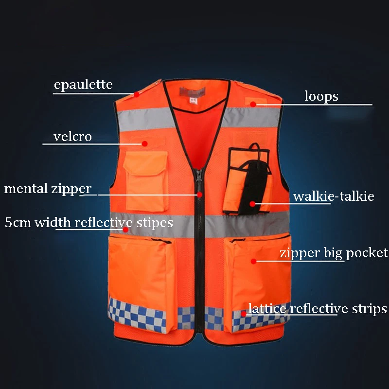 Black Safety Vest for Men Summer Mesh Reflective Vest with Pockets 4XL Work Vest for Men Reflector