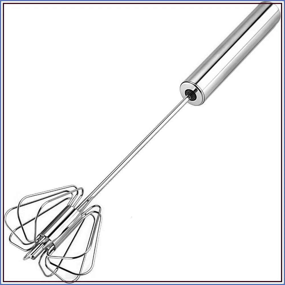 Stainless Steel Egg Whisk Hand Push Rotary Blender 12in for Milk Froth Mixing Stirring Beating